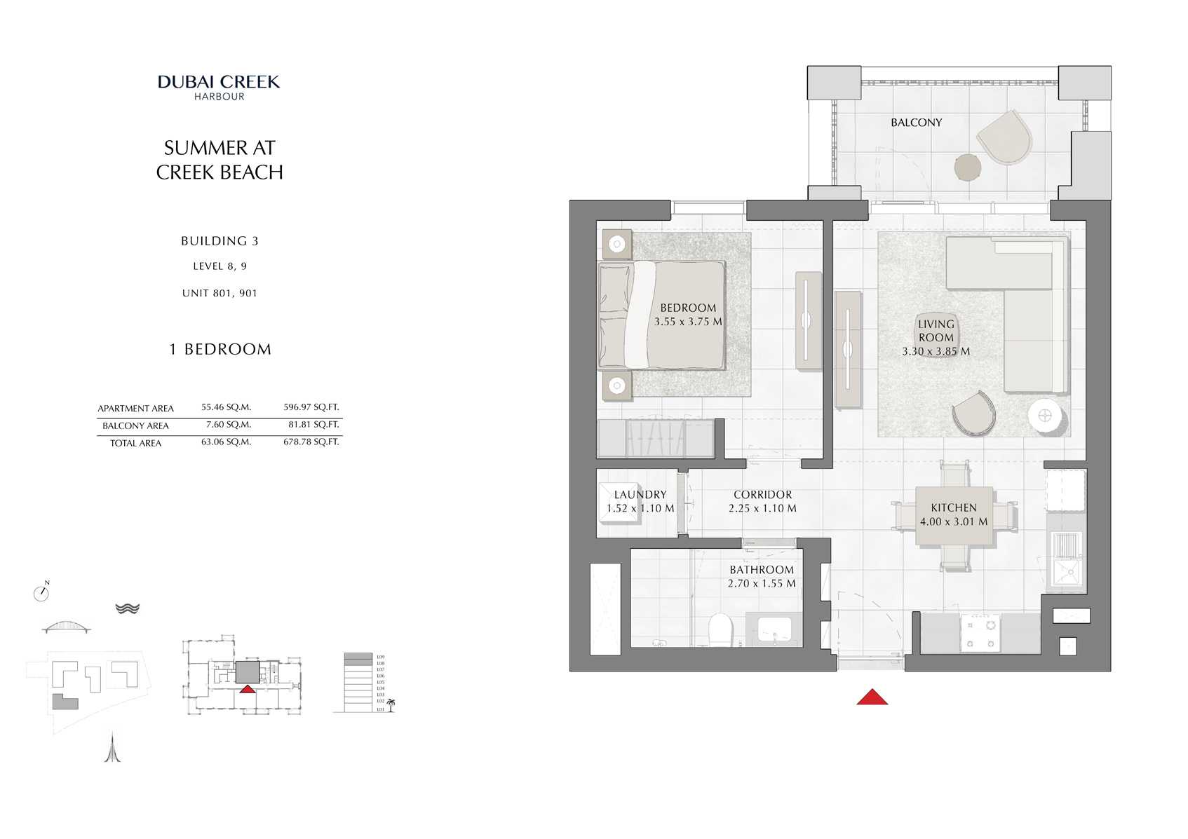1 Br Building 3 Level-8-9 Unit 801-901, Size 678 Sq Ft